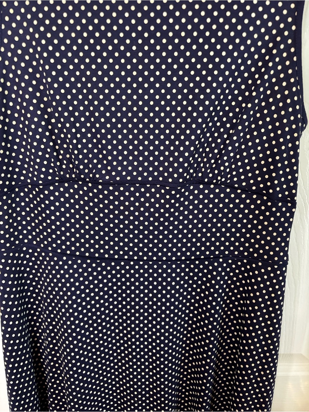 Loft Sleeveless Navy Polka Dot A-Line waisted Dress sz MP - Picture 3 of 7